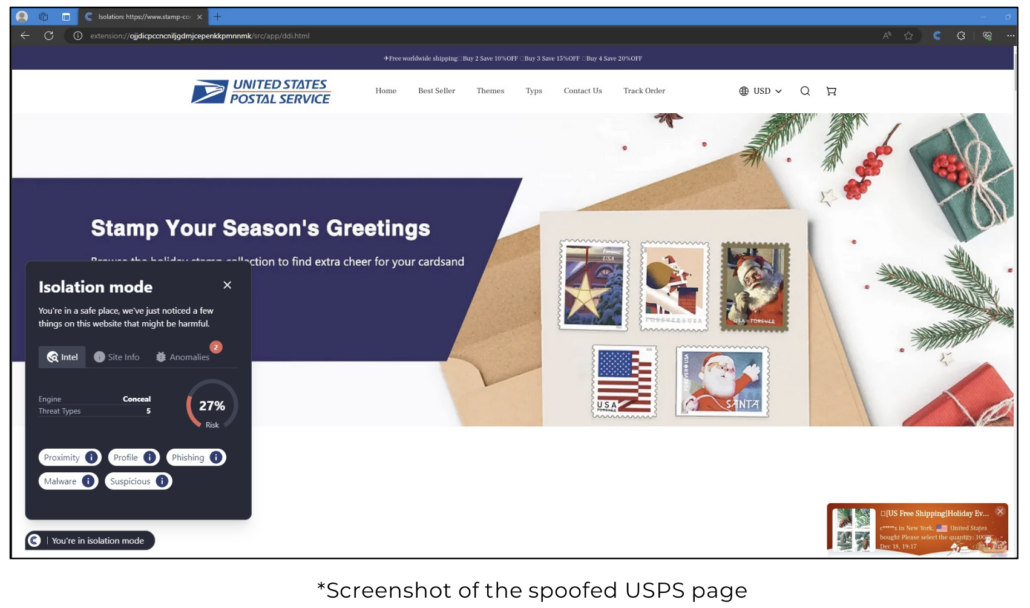 weekly threat report 12.18.23 screenshot of spoofed USPS page